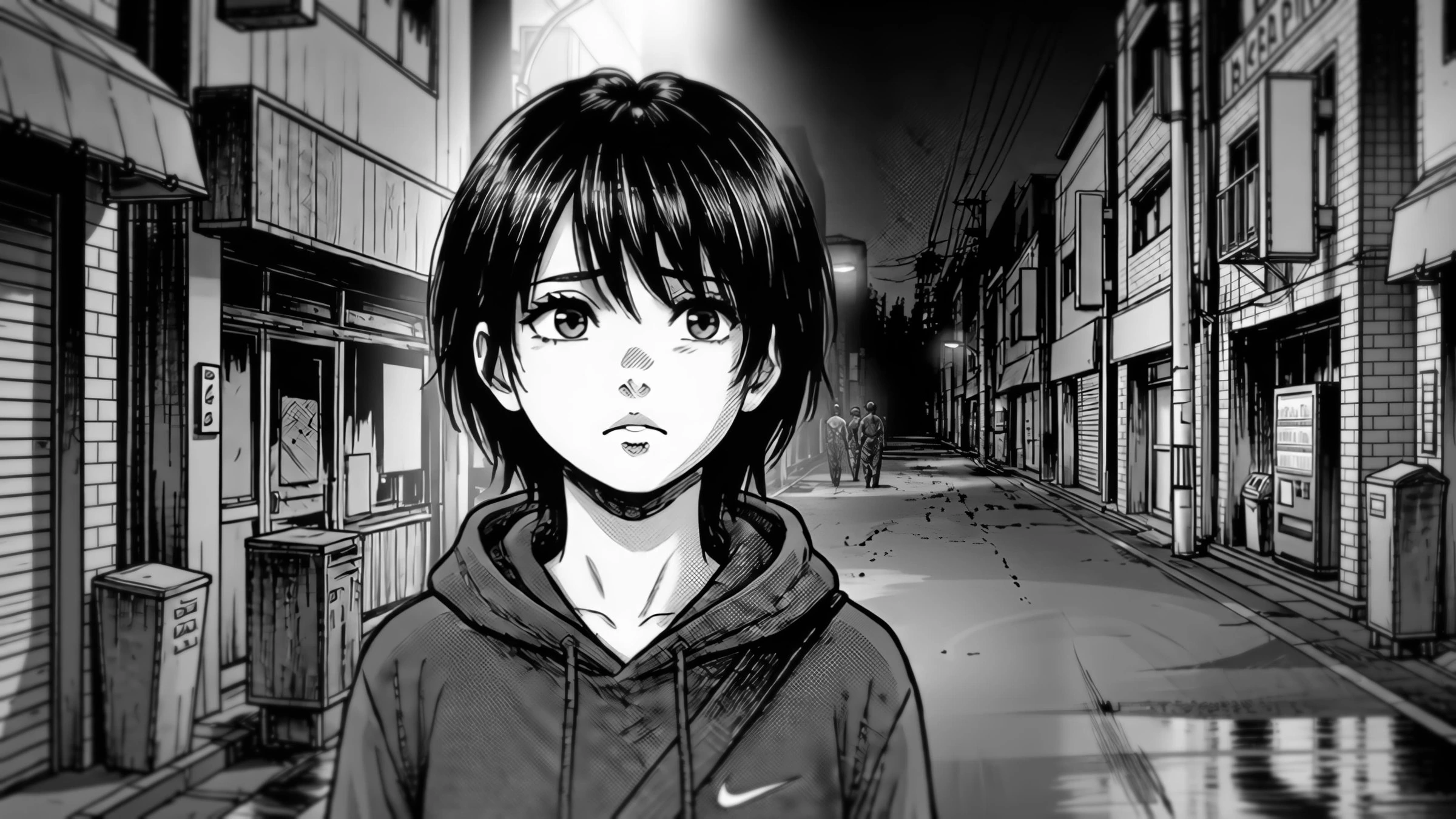 Black and white manga-style frame